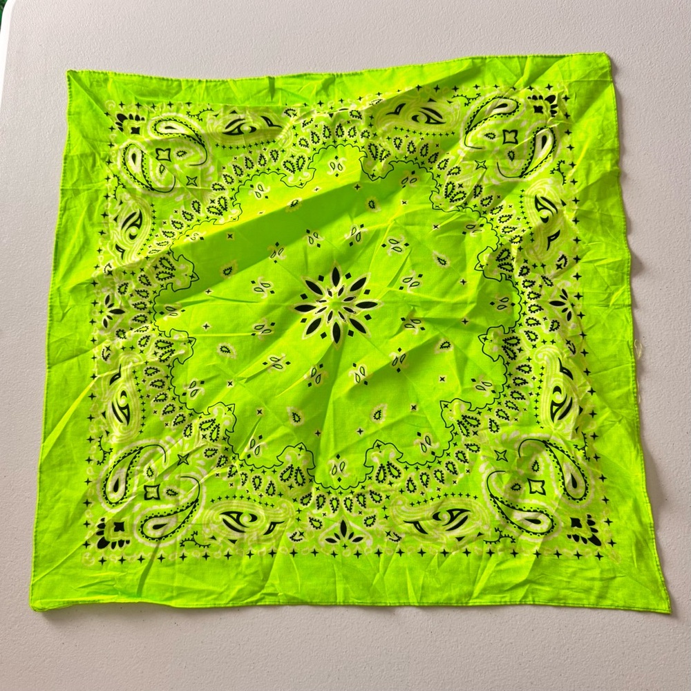 Neon Lime Green Paisley Bandana Scarf